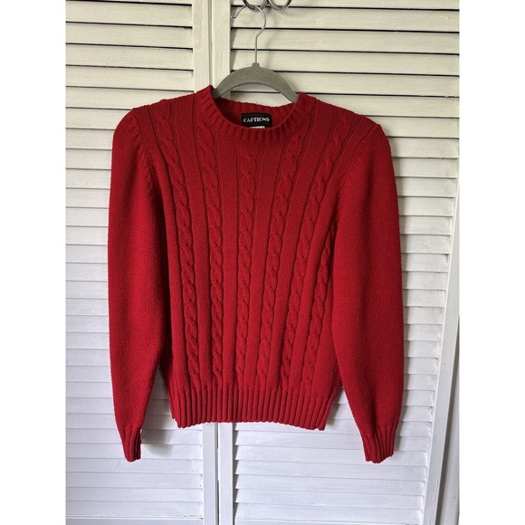 Vintage Captions Puff Sleeve Red Pullover Sweater 80s Size Large L - Picture 1 of 8